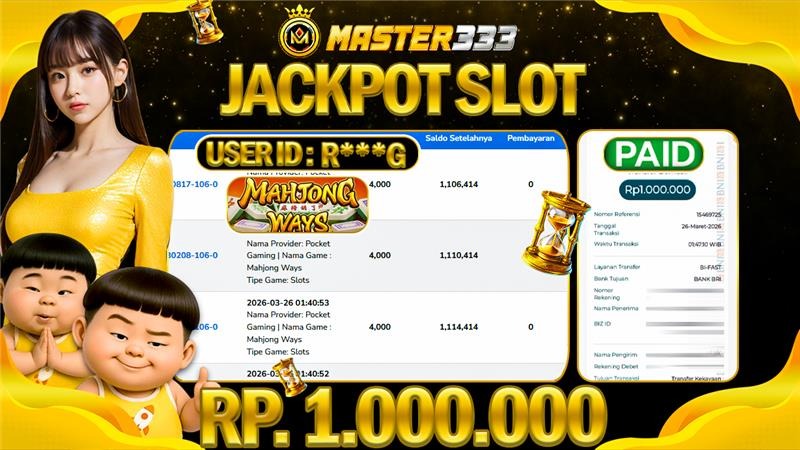 JACKPOT Rp 1.000.000 JUTA DI MASTER333 LANGSUNG DIBAYAR LUNAS